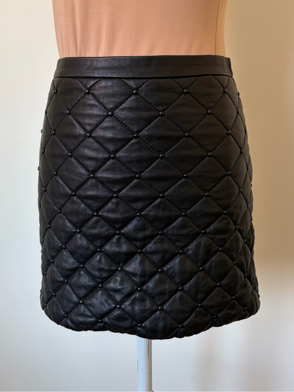 Robert Rodriguez Quilted Leather Studded Goth Rocker Black Mini Skirt EUC Size 0